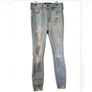 ❤️ HOLLISTER  JUNIORS DISTRESSED HIGH-RISE CROP SUPER SKINNY JEANS 1R W 25 L 26